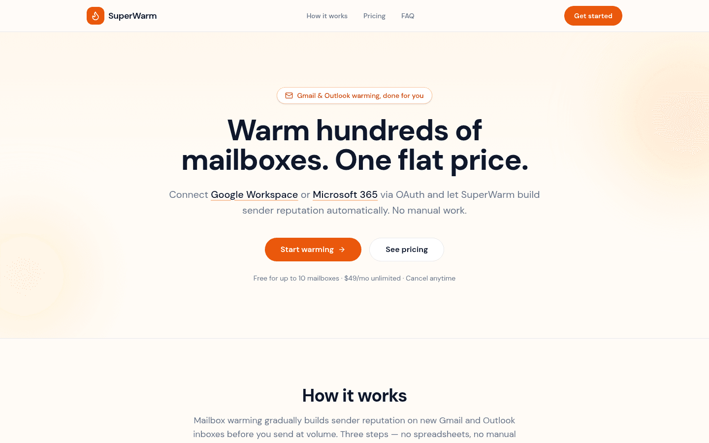 SuperWarm's dashboard showing a mailbox mid-warm-up