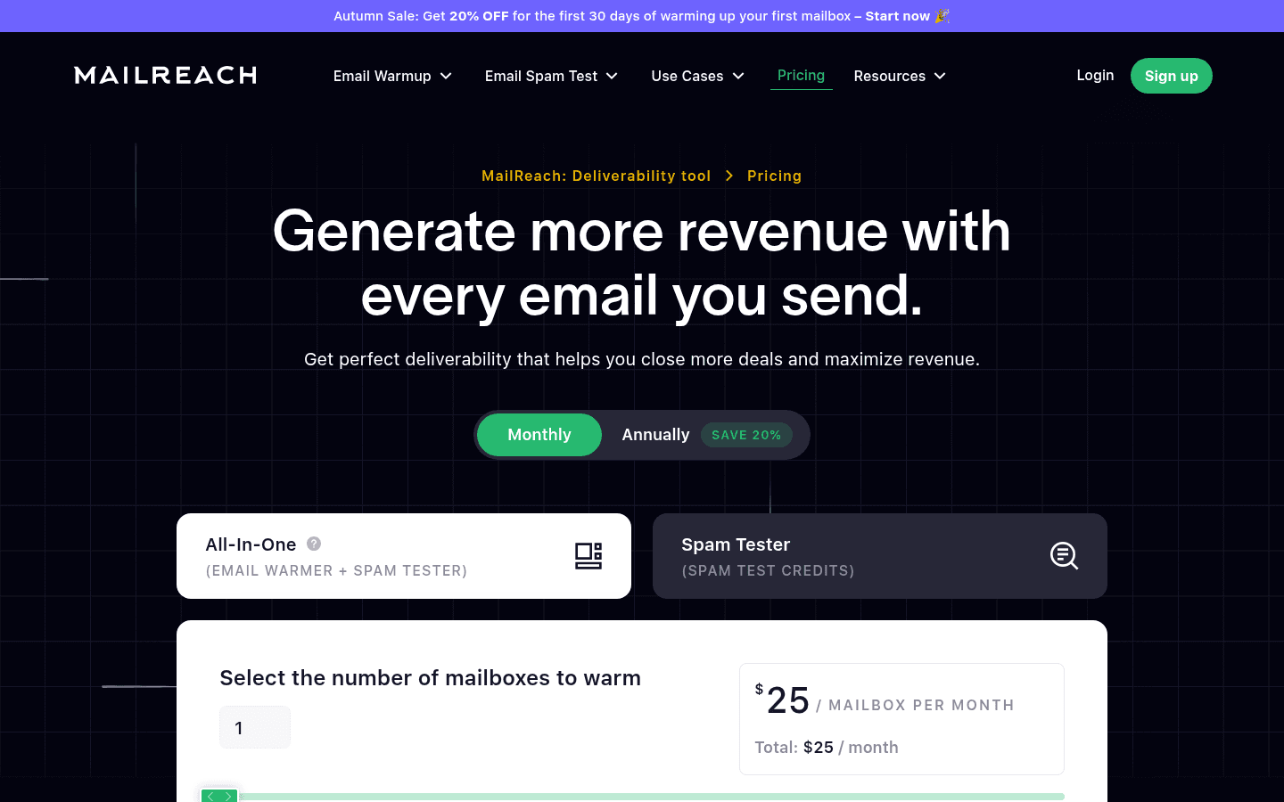 MailReach's pricing page